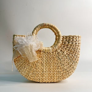 2024 jacinthe jonc de mer tissé sac à main pour femmes Floral eau perlée sac fleur pour été Street Style bon prix pour les filles - Product Image 4