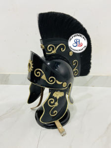 Armure musculaire gréco-romaine médiévale Casque romain Cosplay Casque spartiate romain noir avec panache noir Costume de guerrier d'Halloween - Product Image 5