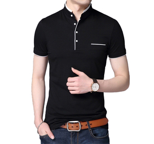 OEM Men's Anti-Wrinkle Knitted 100% Cotton Short Sleeve for T-Shirts Custom Logo Plus Size Stand Collar - Product Image 5