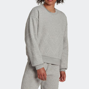 Coupe ample côtelé col rond 80% coton 20% polyester polaire côtelé poignets et sweat-shirt femme gris moyen - Product Image 1