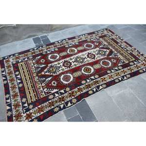 Alfombra de lana con patrón étnico, 4,4X7,3 pies, rectángulo, rojo, blanco, estilo turco, área grande de látex para pasillo, sala de estar alfombra para, nuevo modelo - Product Image 2