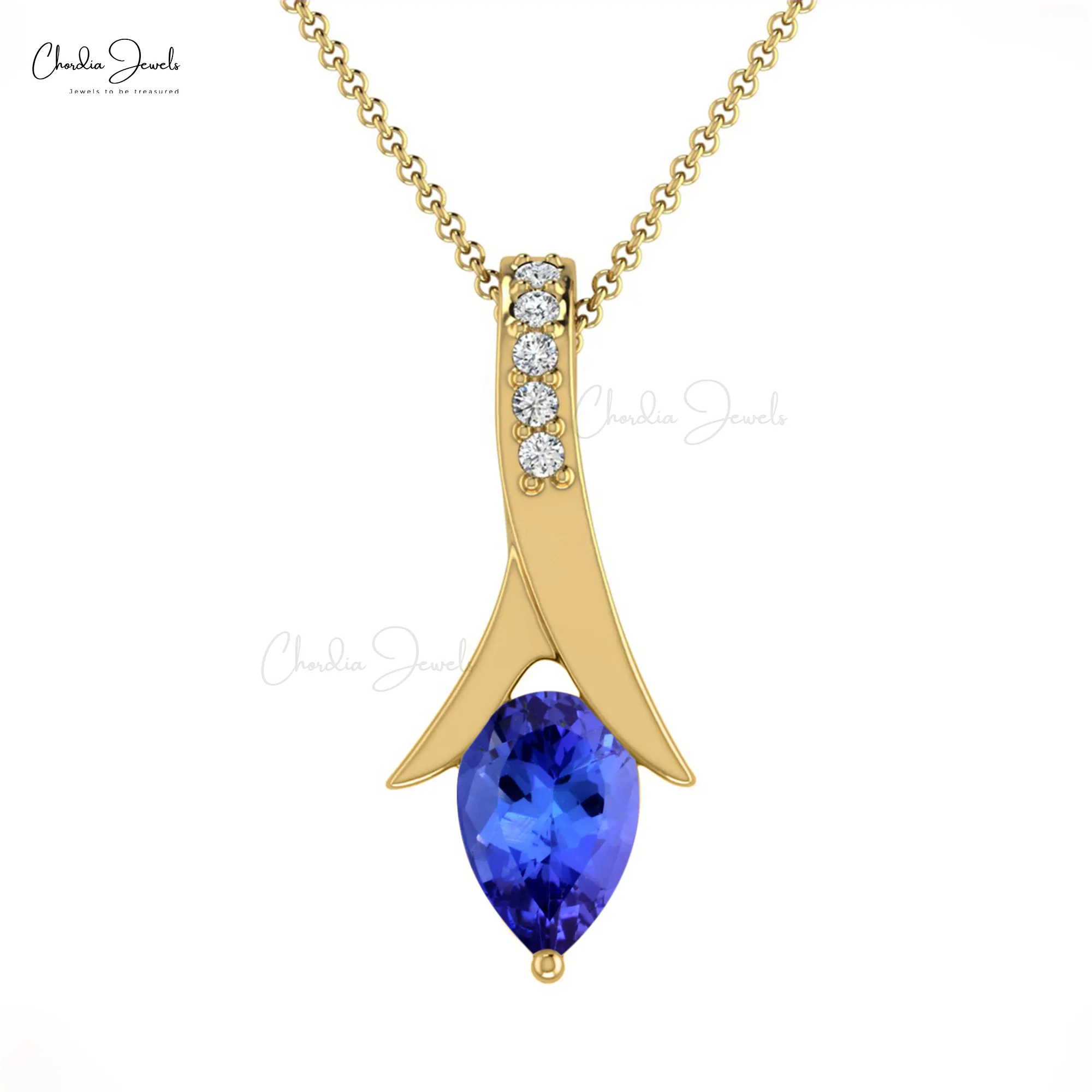 Trendy Tanzanite Tear Drop Pendant 6X4mm Pear Cut Gemstone With Diamond In 14k Solid Gold Prong Set Jewelry At Discounted Price