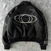 Blouson Bomber Homme en Cuir Véritable Noir Uni avec Logo Brodé Personnalisé – Style Urbain Tendance et Lettres Uniques – Vente en Gros