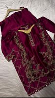 Ensemble Plazzo Kurti rouge en soie crêpe de créateur indien pakistanais Collection prête à l'emploi pour femmes Vêtements de mariage de fête ethnique Duptta lourds
