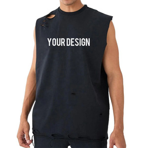 Lo último en ropa de calle con gráfico en blanco de algodón personalizado, camiseta negra desgastada, camiseta sin mangas de gran tamaño para hombre de alta calidad, camiseta sin mangas - Product Image 1