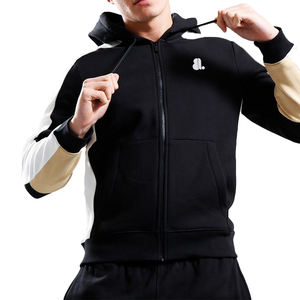 Sudadera con capucha de algodón 100% para hombre, nueva moda, con cremallera, forro polar grueso de invierno, diseño de logotipo bordado con pedrería, parte delantera forrada, color liso. - Product Image 1