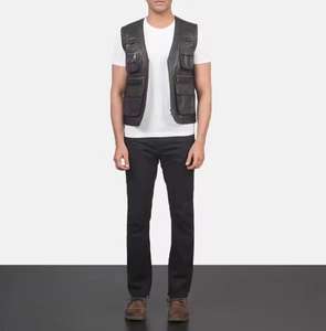 Pu Leather Cargo Pocket <b>Vest</b> 3d Zipper Pocket <b>Black</b> Mesh Lining Leather <b>Vest</b> <b>Men</b> Fashion Motorbike <b>Vest</b> - Product Image 1