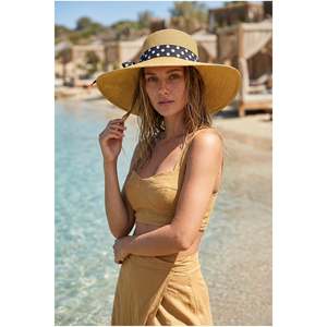Chapeau de paille camel à pois avec nœud papillon HSR2136 - hsr2136-camel - Product Image 4