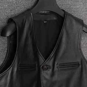 Nouveau gilet en cuir à la mode chaud et coupe-vent hiver sans manches conception grande taille extérieur intelligent chauffé véritable gilet en cuir pour hommes - Product Image 6