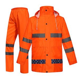 Combinaison de pluie deux pièces légère et haute visibilité unisexe décontractée Vêtements de pluie imperméables pour le travail en plein air Survêtement à capuche Pantalon tissé Manteau Automne - Product Image 5