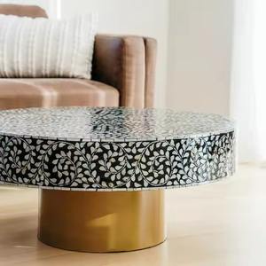 Table basse personnalisée haut de gamme faite à la main élégante traditionnelle incrustation d'os or en acier inoxydable meubles de maison décoratifs pour vivre - Product Image 2