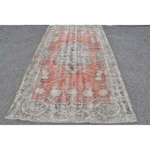 Tapis turc vintage 4.9 x 8.3ft Orange gris tissage plat laine latex support pour salon décor Patchwork motif pour couloir - Product Image 1