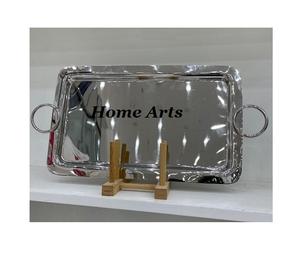 Plateau à thé et à café en acier inoxydable au design simple, taille personnalisée, forme rectangulaire, plateau à desserts et à en-cas à vendre - Product Image 1