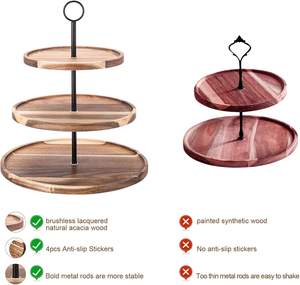Plateau de service en bois d'acacia et bambou à 2 niveaux Cupcake Desserts Fruits Snack Holder avec logo laser écologique quantité minimale de commande 100pcs - Product Image 4
