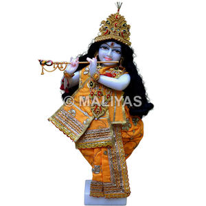 Estatua de Krishna de Mármol ISKCON, Ídolo del Señor Krishna Hecho a Mano en Mármol Blanco - Product Image 1