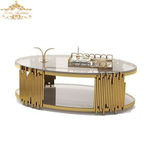 โต๊ะกาแฟสแตนเลสพร้อมท็อปกระจกสำหรับการตกแต่งภายในบ้านที่ทันสมัย - Product Image 2