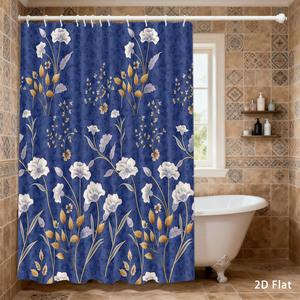 Rideau de douche imperméable personnalisé imprimé pour salle de bain, en polyester imperméable avec crochets - Product Image 1