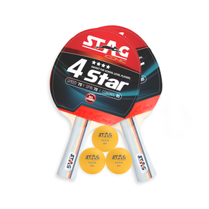 STAG ICONIC Ensemble de tennis de table professionnel durable 4 étoiles 2 raquettes et 3 balles premium avec étui en bois, caoutchouc et fibre de carbone - Product Image 1