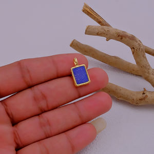 จี้ดรูซี่ทรงสี่เหลี่ยมผืนผ้าสีน้ำเงินพร้อมฝาสีทองประดับอัญมณีธรรมชาติสำหรับทำเครื่องประดับ - Product Image 4