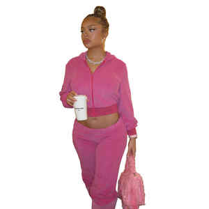 Conjunto de chándal para mujer, chándal personalizado, Top corto con capucha y conjunto de joggers para mujer, chándal, conjunto de dos piezas - Product Image 4