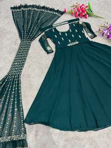 Georgette-vestido tradicional indio para boda y fiesta, ropa de trabajo bordada de imitación con Dupatta con espejo Real, proveedor hecho a mano - Product Image 5