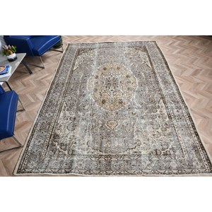 Alfombra Turca Extra Grande, Alfombra Vintage de 7x10.1 pies, Alfombra de Lana Gris - Product Image 4