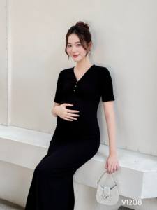 High Quality Anti-Shrink Maternity Summer ODM Vietnam Clothing V1208 Preppy Knee-Length Soft Comfortable Sweat-Absorbent Fabric - Product Image 2