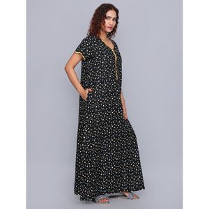 Chemise de nuit longue Evolve pour femme, 100 % viscose, super douce, noire imprimée, design confortable - Product Image 4
