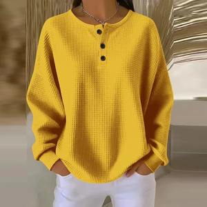 Jersey de Manga Larga con Cuello Redondo para Mujer, Otoño Invierno, Talla Grande, Holgado, Camiseta Extra Grande para Mujer - Product Image 1