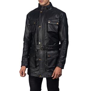 Customized Long Thin Leather <b>Motorcycle</b> <b>Jacket</b> <b>for</b> <b>Men</b> Windproof Zip-up Stand Collar Canvas 2026 - Product Image 4