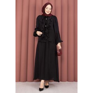 Conjunto de Hiyab Negro Informal para Mujer con Falda con Detalle de Volantes, Tela Modal Transpirable - Product Image 5