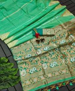 Seductor Sari de Chinon con bordado manual y detalles de peleas para uso festivo y tradicional - Product Image 5