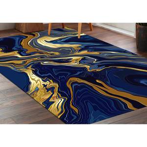 Tapis en marbre bleu marine : Tapis abstrait doré scintillant, tapis fin non tissé - Product Image 2