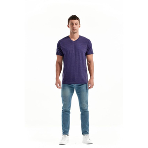 T-shirt col en v nouveauté personnalisé 95% coton 5% Spandex t-shirt haute qualité goutte épaule T-Shirts pour hommes les plus demandés - Product Image 6