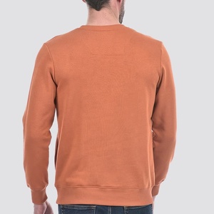 <b>Men's</b> <b>Orange</b> O-Neck 100% Cotton Windproof Oversized Casual Pullover with Solid Pattern Autumn Wear - Product Image 2