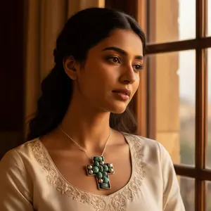 Pendentif croix en argent turquoise avec CZ, or rose platine, topaze, motif Jésus, bijoux en pierres précieuses pour femmes - Product Image 2