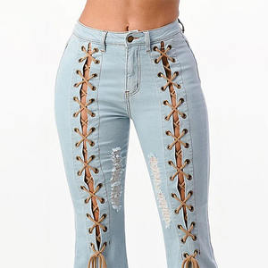 Custom Bows Stripes Stone Wash Pantalones vaqueros de las mujeres de talla grande Casual Pantalones de las mujeres de la calle 3D Bow Baggy Jeans Mujeres para la venta - Product Image 5