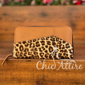 Handmade Hair on Leopard Print Genuine Leather Zipper Wallet Western Cowhide Leather Clutch <b>for</b> Women Credit Card & <b>Phone</b> Wallet - Product Image 1