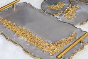 Posavasos de resina hechos a mano con bandeja, juego de bebidas decorativas asequibles para el hogar, la Oficina y el café, posavasos de resina Premium - Product Image 2