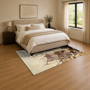 Tapis de salon antidérapant en chenille beige et marron, imprimé numériquement, style abstrait contemporain, lavable en machine - Vente en gros RUGS DEPOT LXDP-0687 - Product Image 3