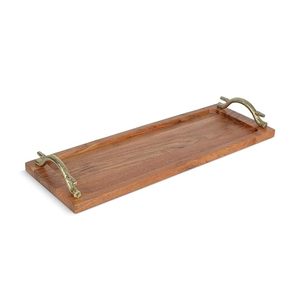 Elegant Wooden <b>Tray</b> With Metal Handle For Home Cafe And <b>Office</b> Use Providing Functional Utility And Beautiful Rustic Appeal - Product Image 3