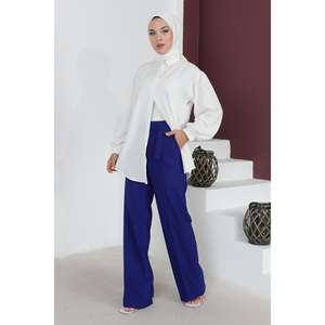 Pantalon décontracté slim pour femme avec ceinture, respirant, coupe crayon, taille élastique basse/moyenne, délavé coloré, effet froissé pour l'automne - Product Image 1