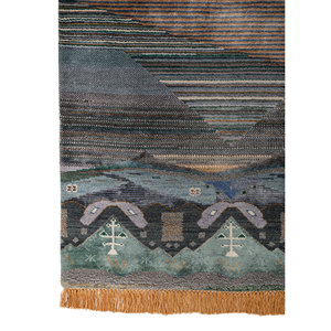 Alfombra de Lana y Seda de Bambú Azul de Lujo Manchaha, Tejida a Mano, Diseño Floral Abstracto, Lavable, de Yute, para el Hogar - Product Image 4