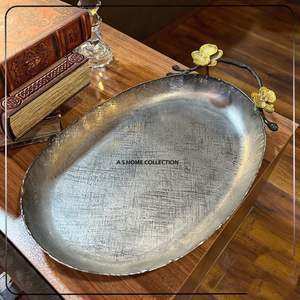 Plateau de service en aluminium en forme de branche d'arbre à fleurs dorées - Product Image 6