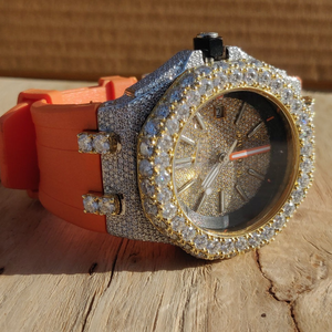 Reloj Automático de Lujo con Correa Naranja para Hombre, con Moissanita, Esfera con Diamantes VVS Personalizados, Estilo Hip Hop - Product Image 2
