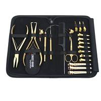 Kit d'outils pour extensions capillaires dorées avec perles, pinces à sertir, outil de retrait de microlink, crochet de tirage, peigne à doigts pour séparation, mini-ciseaux