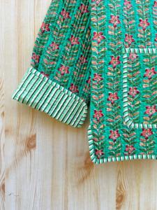 Veste en coton matelassé imprimé main indienne femmes motif floral vêtements d'extérieur décontractés boutons toutes saisons Jersey réversible - Product Image 3