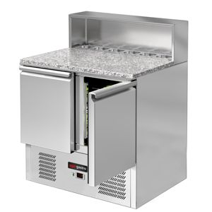 Mostrador refrigerado comercial Saladette ECO - 903 mm - 240 L - Frente negro - 2 puertas - con cubierta de vidrio para 5 x GN 1/6 y acero inoxidable - Product Image 5