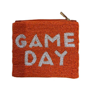 Monedero personalizado hecho a mano con cuentas blancas y naranjas con bordado del DÍA del JUEGO con una bonita sensación Premium y una hermosa artesanía para niña - Product Image 1