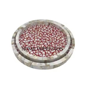 Juego de bandejas de madera para servir de 2 bandejas decorativas para servir plato para el desayuno en la cama almuerzo cena mesa de café plato de mesa - Product Image 1